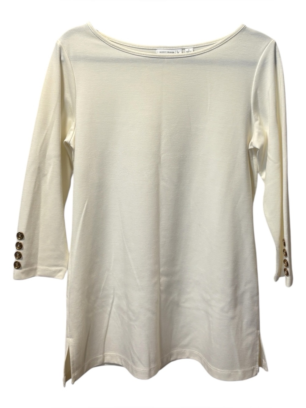 Women's Boatneck Tunic Top with Button Cuffs - Cream